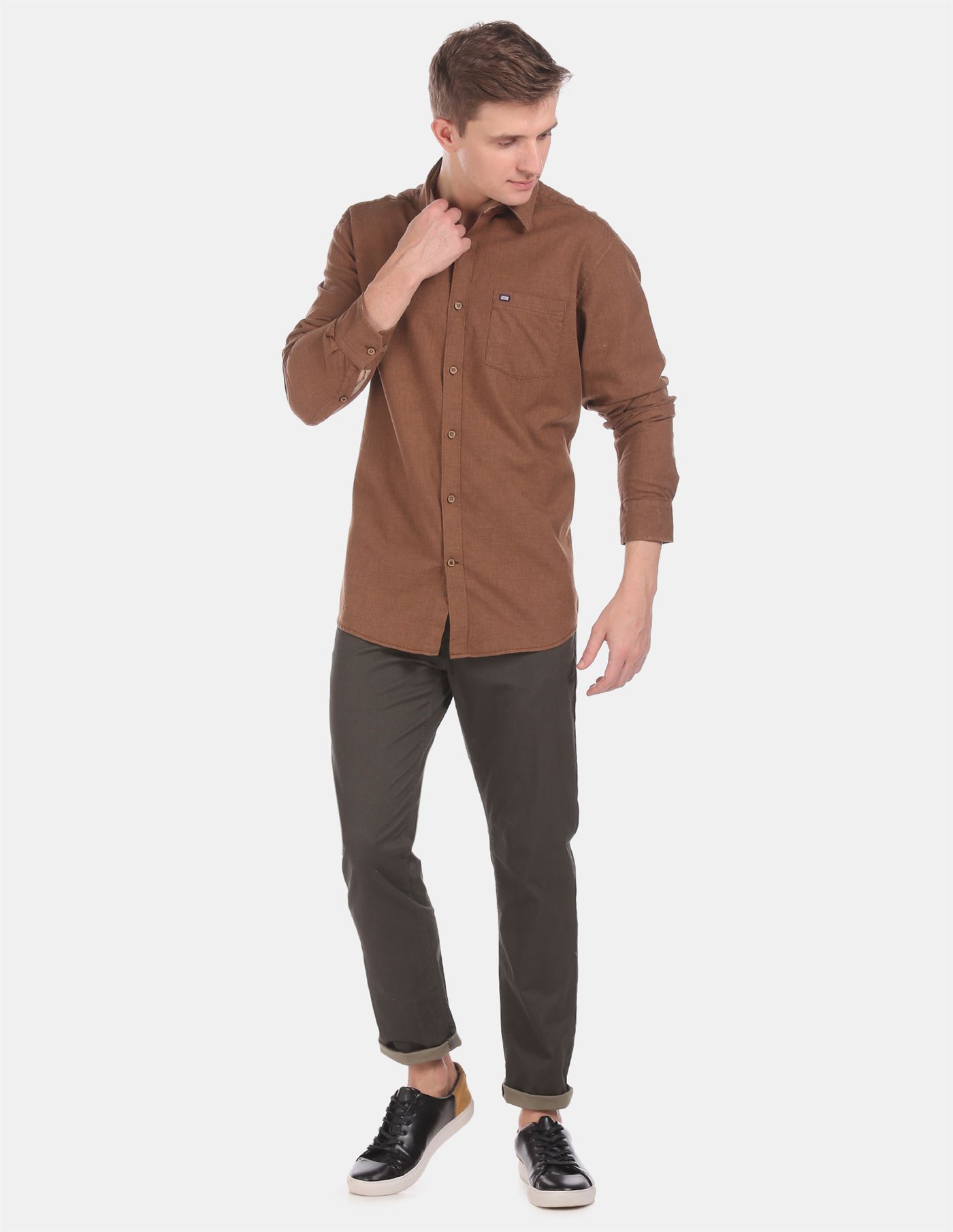 Arrow Men Casual Wear Brown Shirt